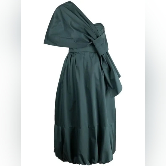 TIBI Eco One Shoulder Dress In Green Size 6 NWT Organic Cotton Party Holiday - Picture 2 of 14